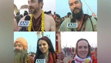 World News | Foreign Devotees Take Holy Dip at Triveni Sangam, Call It 'experience Beyond Words'