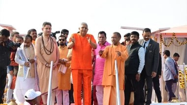 Business News | Vice President of India Takes a Holy Dip at Maha Kumbh 2025 with Shri Pundrik Goswami Ji Maharaj
