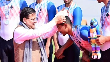 India News | Uttarakhand CM Presents Medals to Cyclists at Rudrapur Velodrome for National Games