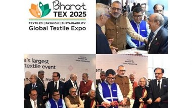Business News | Bharat Tex 2025 Kicks off at Bharat Mandapam, Ministers Giriraj Singh, Pabitra Margherita Participate