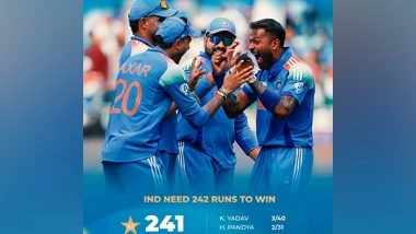 Sports News | Indian Bowlers Shine as Pakistan Bowled out for 241 in Champions Trophy Clash