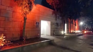 World News | Israeli Embassy in New Delhi Turns Orange in Tribute to Family Killed by Hamas