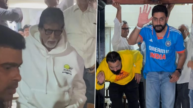 Abhishek Bachchan and Amitabh Bachchan Celebrate Team India’s Win Against England at Mumbai Café