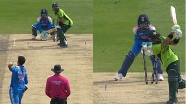 Axar Patel Castles Mohammed Rizwan's Stumps With a Sensational Delivery During IND vs PAK ICC Champions Trophy 2025 Match (Watch Video)