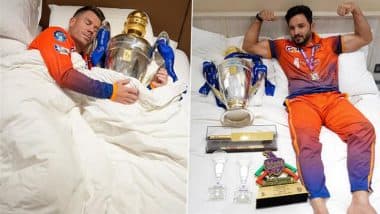 David Warner, Gulbadin Naib Pose With ILT20 2025 Trophy, Other Achievements From Third Season of International League T20 After Winning Maiden Title With Dubai Capitals (See Pic)