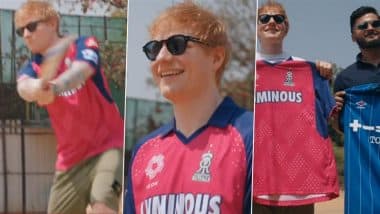 Ed Sheeran Dons Rajasthan Royals Jersey for IPL 2025, Plays Cricket With Riyan Parag, Tushar Deshpande (Watch Video)