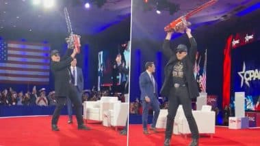 Elon Musk Receives Shiny Chainsaw As Gift From Argentina President Javier Milei, Says 'This Is the Chainsaw of Bureaucracy' (Watch Video)