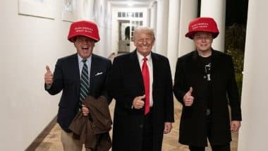 Elon Musk and Tucker Carlson Don Massive MAGA Caps While Posing for Camera With US President Donald Trump at White House, Photo Goes Viral (See Pic)