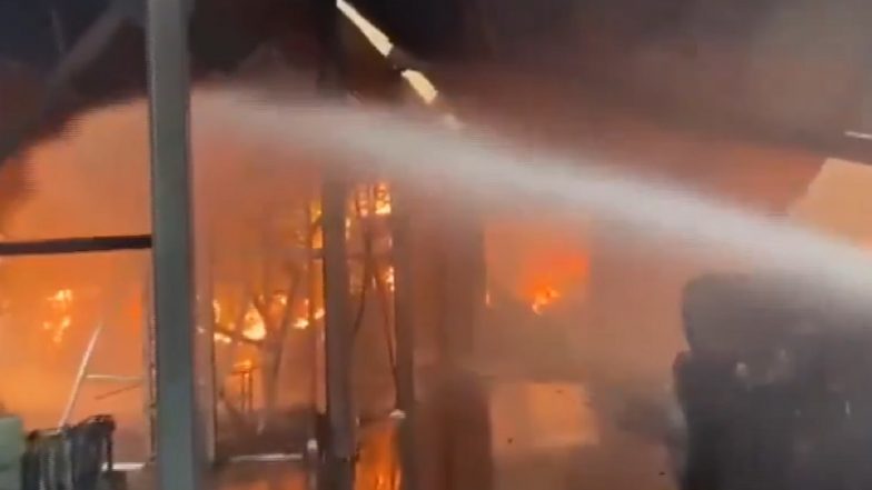 Gandhidham Fire: Massive Blaze Erupts Out at Godown in Gujarat’s Kutch District (Watch Videos)