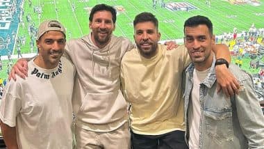 Lionel Messi Attends Super Bowl 2025 With Inter Miami Teammates Luis Suarez, Jordi Alba and Sergio Busquets (See Pics and Videos)