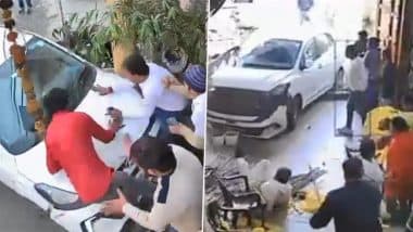 Rambir Shokeen Attacked? Independent Candidate From Delhi's Mundka Assembly Constituency Injured After Speeding Car Crashes Into His Office Ahead of Election, Video Surfaces