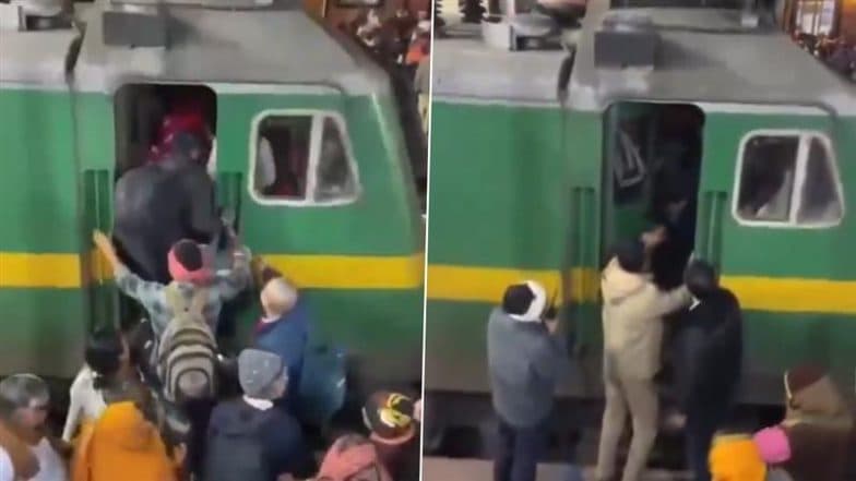 Varanasi: Passengers Climb Onto Train Engine Amid Heavy Rush, RPF Intervenes After Complaint by Loco Pilot; Video Goes Viral
