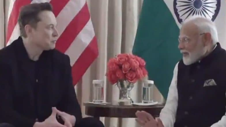 Elon Musk, His Family Meet PM Narendra Modi at Blair House in Washington (Watch Video)