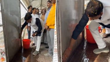 Bhopal MP Alok Sharma Cleans Tobacco Stains at Sehore Railway Station, Warns Officials Over Negligence (Watch Video)