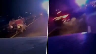 Accident Caught on Camera in Ghaziabad: 3 Killed, 2 Others Injured After Speeding Car Rams Bike on Delhi-Meerut Expressway; Video Surfaces