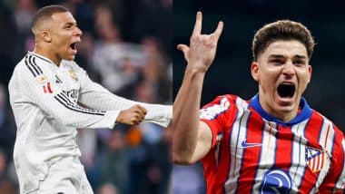 Real Madrid 1–1 Atletico Madrid, La Liga 2024–25: Kylian Mbappe Cancels Out Julian Alvarez's Penalty As Los Blancos Share Points With City Rivals in Madrid Derby (Watch Goal Video Highlights)