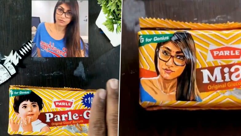 Mia-G! Artist Transforms Parle-G Biscuit Wrapper by Painting Adult Star Mia Khalifa슬롯사이트s Portrait on It (Watch Viral Video)