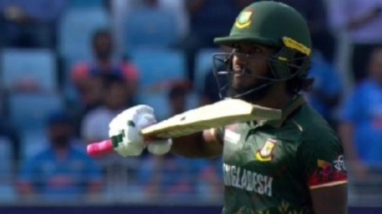 Jaker Ali Brings Out Iconic ‘Pushpa’ Celebration After Reaching Fifty During IND vs BAN ICC Champions Trophy 2025 Match (Watch Video)