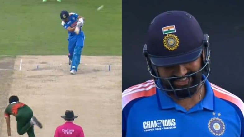 Rohit Sharma Gives Priceless Reaction After Shubman Gill Smashes Tanzim Hasan Sakib’s Pacy Delivery for 98m Huge Six During IND vs BAN ICC Champions Trophy 2025 Match (Watch Video)