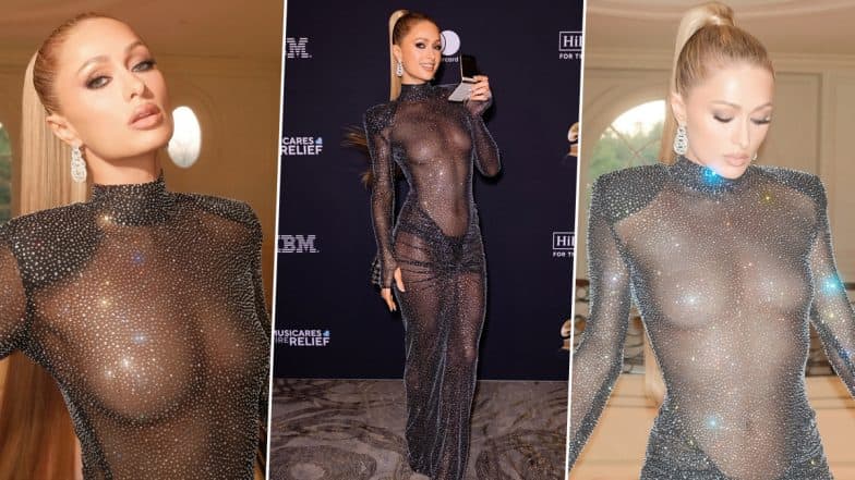 Paris Hilton Dazzles in Sheer Black Floor-Length Gown at Clive Davis’ Pre-Grammy 2025 Party, Socialite Grabs the Spotlight in Chic Ensemble (See Pics & Video)