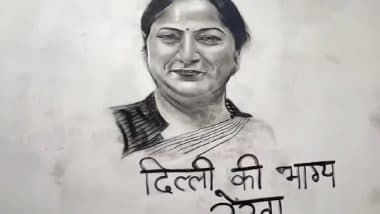 'Delhi Ki Bhagya Rekha': Juhaib Khan, Young Artist From Amroha, Creates 6-Foot Charcoal Portrait of Delhi CM-Designate Rekha Gupta Ahead of Her Swearing-In Ceremony; Video Surfaces