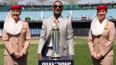 Shikhar Dhawan Attends India vs Bangladesh ICC Champions Trophy 2025 Match As Brand Ambassador With the Trophy, Meets Former Teammates Rohit Sharma and Virat Kohli (Watch Video)