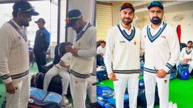 Virat Kohli Signs Autograph for Himanshu Sangwan On the Ball With Which the Pacer Dismissed Him During Delhi vs Railways Ranji Trophy 2024-25 Match (Watch Video)