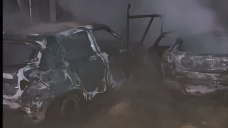 Delhi Fire: 2 Vehicles, Grocery Shop Damaged As Blaze Erupts in Dwarka (Watch Video)