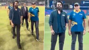 ISPL Season 2: Ram Charan Cheers for Falcon Risers Hyderabad at Dadoji Konddev Stadium, Says, 'Cheering for My Team' (Watch Video)