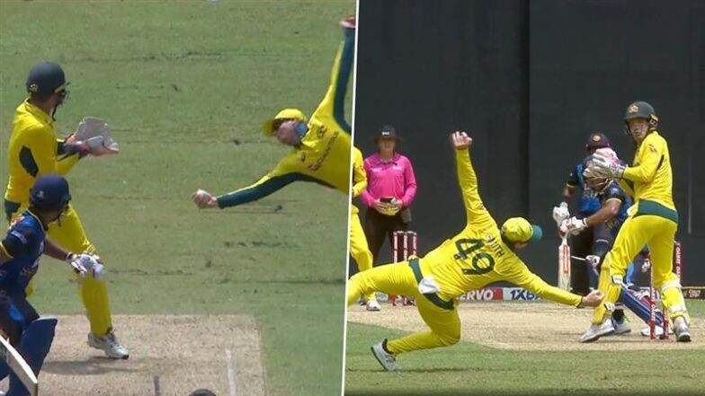 Steve Smith Grabs a One-Handed Stunner in Slips To Dismiss Dunith Wellalage During SL vs AUS 1st ODI 2025 (Watch Video)