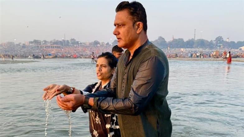 Former India Captain and Coach Anil Kumble Visits Maha Kumbh Mela 2025 With Wife Chethana Ramatheertha, Feels 'Blessed' After Taking Dip In Ganges At Prayagraj (See Pics)