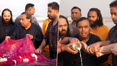 Mukesh Ambani, Along With His Family, Takes Holy Dip at Triveni Sangam During Maha Kumbh 2025 (See Pics and Video)