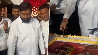 Eknath Shinde Birthday Video: Maharashtra Deputy CM Cuts Birthday Cake With iPhone, Video Goes Viral