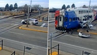 US: Man Narrowly Escapes As He Jumps out Seconds Before Train Slams Into SUV in Utah’s Layton, Terrifying Video Surfaces