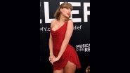 Grammy Awards 2025: Taylor Swift Turns Heads in Corset-Style Red Minidress and Beaded Garter Chain (View Pics)