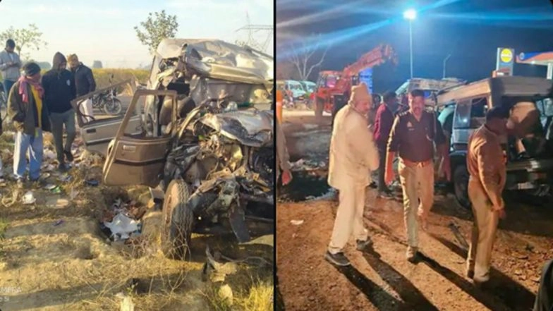 Prayagraj Road Accident: Bus-Car Collision on Mirzapur-Prayagraj Highway Claims Lives of 10 Devotees on Way to Maha Kumbh Mela; CM Yogi Adityanath Takes Cognisance (See Pics and Video)