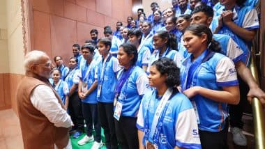 Narendra Modi Meets Indian Contingent for Special Olympics World Winter Games 2025 in Parliament 