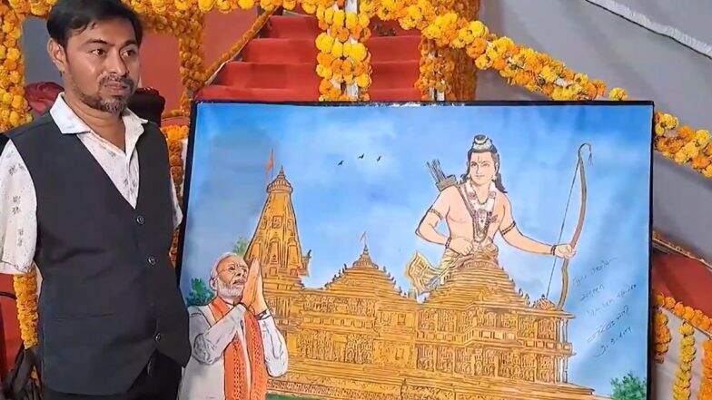 Surat: PM Narendra Modi Signs Painting of Ram Temple by Specially-Abled Artist Manoj, Praises His Talent  (Watch Video)