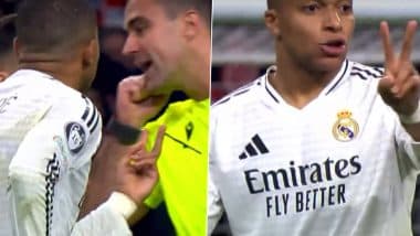 Kylian Mbappe Points Out Julian Alvarez's Double-Touch On Ball to Referee, Star Real Madrid Forward's Appeal to Referee Causes Atletico Madrid Striker's Goal Being Disallowed During UCL 2024-25 Round of 16 Clash (Watch Video)