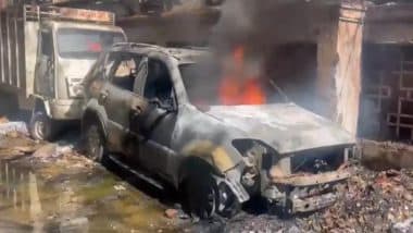 Lucknow Fire: Several Cars Gutted As Blaze Erupts at Multi-Storey Parking in Uttar Pradesh (Watch Video)