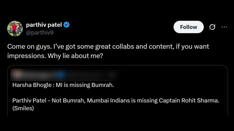 Gujarat Titans Assistant Coach Parthiv Patel Hits Out At 'X' User Spreading Fake Quote By Him During GT vs MI IPL 2025 Match