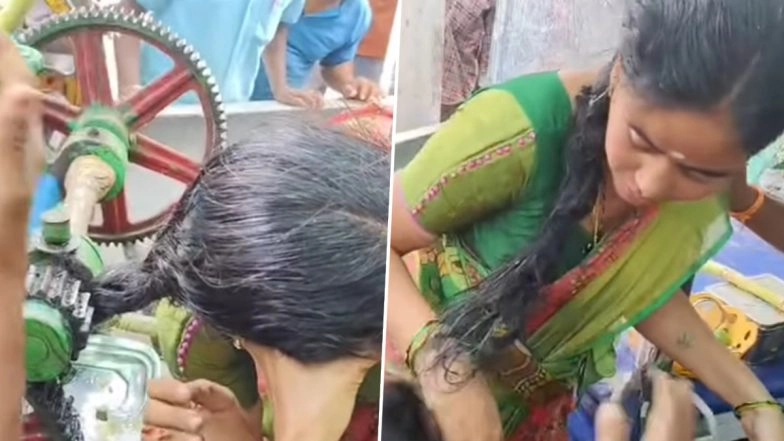 Mahabubabad: Locals Save Woman As Hair Gets Stuck in Sugarcane Juicer in Telangana, Terrifying Video Surfaces