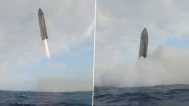 Elon Musk Shares Past Video Clip of SpaceX Starship’s Water Landing Ahead of Flight 8 Test (Watch Video)