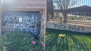 BAPS Hindu Temple Vandalised in US: BAPS Shri Swaminarayan Mandir Desecrated With ‘Anti-India’ Graffiti in California (See Pics)