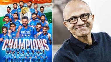 Microsoft CEO Satya Nadella Congratulates Team India on Champions Trophy Victory Against New Zealand, Praises Rohit Sharma and Virat Kohli for Their Performances