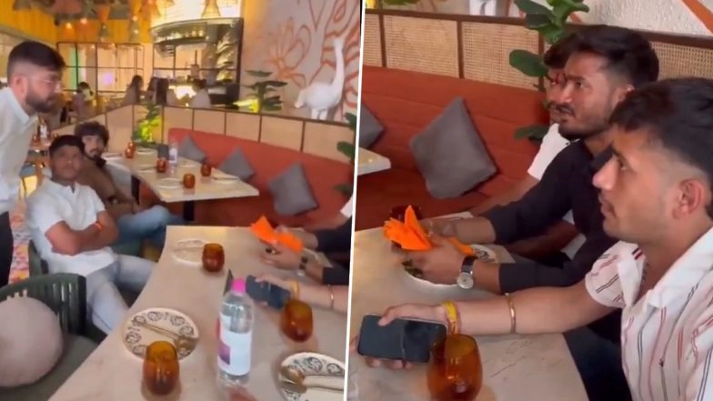 ‘Hindu Dharam Ke Sath Mazak Chal Raha Hai’: Karni Sena Workers Threaten Restaurant Manager Over Saffron Coloured Napkins in Indore, Video Goes Viral