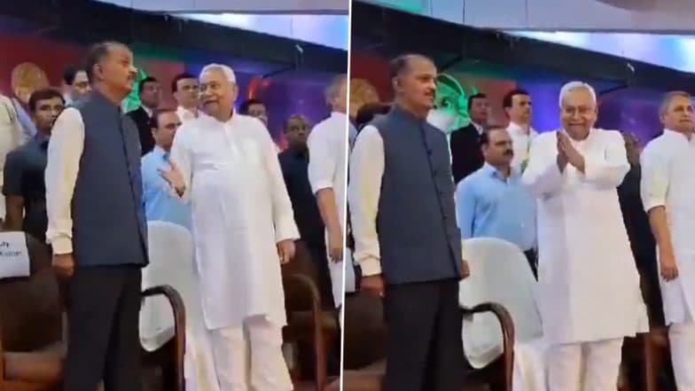 Nitish Kumar Seen Laughing and Talking During National Anthem in Viral Video; RJD, Congress Lash Out at Bihar CM