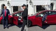 Elon Musk Plays Salesman as Donald Trump 'Buys' Red Tesla Model S Plaid After Checking Out Tesla Cars at White House (See Pics and Videos)