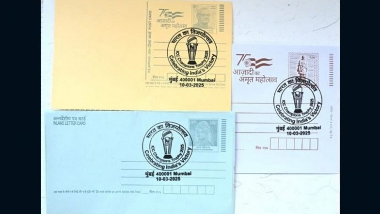 India Post’s Special Cancellation Postal Marking Celebrating India’s ICC Champions Trophy 2025 Win Unveiled in Mumbai