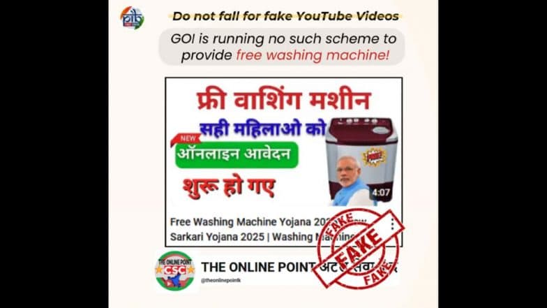 Narendra Modi-Led Government Offering Free Washing Machines to All Women? Know Truth About Fake Claims Made in Video Thumbnails of YouTube Channel ‘Theonlinepointk’